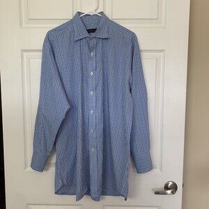Robert Talbott Shirt Mens XL Blue Long Sleeve Button Up Collared Plaid Shirt
